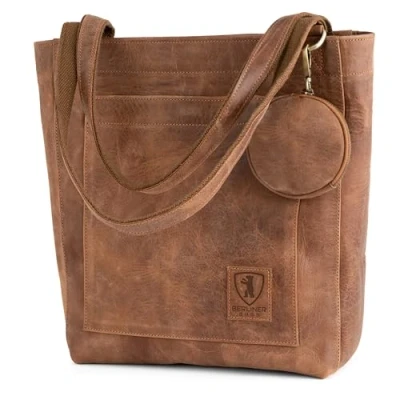 Abbildung von Berliner Bags Vintage Shopper Seville Tasche, Henkeltasche aus Leder, Handtasche für Damen Braun