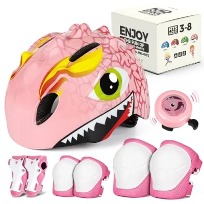 Abbildung von VICTGOAL Fahrradhelm Kinder zu Radsport Niedliche Cartoon 3D Gestaltet Kinderhelm für Fahrrad Skateboard Rollschuh Jungen und Mädchen Verstellbare Größe (Rosa Set mit Klingel, S (50 54 cm))