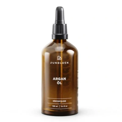 Abbildung von JUNGLÜCK Arganöl BIO 100ml Vegan 100% Rein, Natürlich kaltgepresstes Öl mit entzündungshemmender Wirkung Leichtes Argan Oil gleicht die Haut aus und wirkt antioxidativ