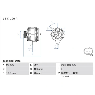Abbildung von BOSCH 0 986 042 540 Lichtmaschine 14V 120A MERCEDES BENZ: C Class Saloon, Coupe