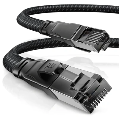 Abbildung von CSL CAT8 LAN Kabel Netzwerkkabel 0,25m Flach Ethernet Patch 2000MHz CAT8.1 Glasfaser Hochgeschwindigkeit 40Gbps RJ45 Flachbandkabel mit Baumwollmantel 25cm