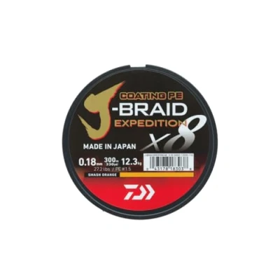 Abbildung von Daiwa J Braid Expedition X8E Geflochten Schnur Smash Orange 0.06mm/2.5kg (150m) Geflochtene