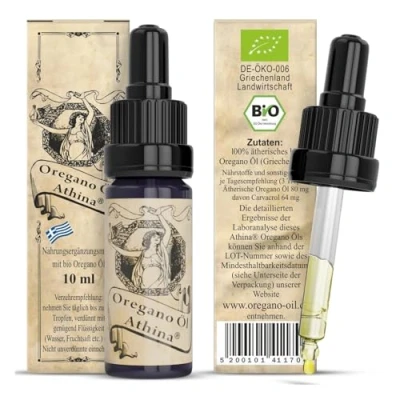 Abbildung von Athina® Oregano Öl Bio DE ÖKO 006 I 1 x 10 ml ätherisches Oreganoöl Origanum vulgare hirtum aus Griechenland 80% Carvacrol Regelmäßige Kontrollen für höchste Qualität