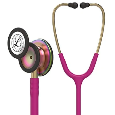 Abbildung von 3M Littmann Classic III Stethoskop zur Überwachung, 5806, regenbogenfarbenes Bruststück, himbeerroter Schlauch, 69 cm