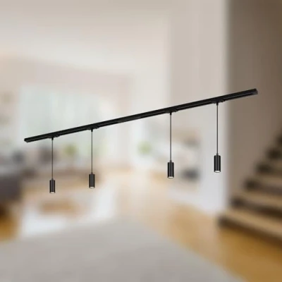 Abbildung von Schienensystem RAIL 230 V, schwarz, 4 LED Pendel, Länge 1,5m