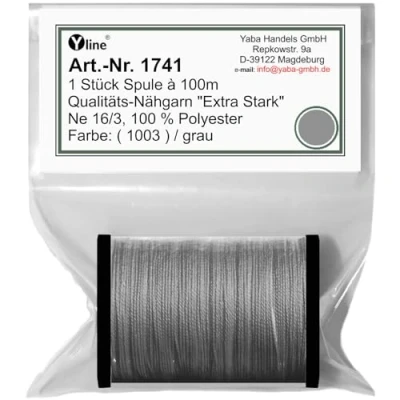 Abbildung von 1 Stück Spule a. 100m Qualitäts Nähgarn, Extra Stark, Farb Nr.1003 grau, Ne 16/3, 100% Polyester für die Nähmaschine Garn, 1741