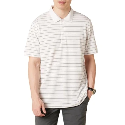 Abbildung von Amazon Essentials Herren Golf Polo Shirt, Schnell Trocknend, Normale Passform, Schwarz Weiß Thin Stripe, XS
