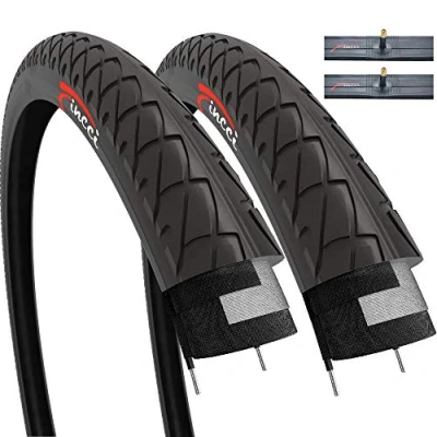 Abbildung von Fincci Paar Slick Road Mountain Hybrid Bike Fahrrad Reifen 26 x 2,10 54 559 und Autoventil Schläuche