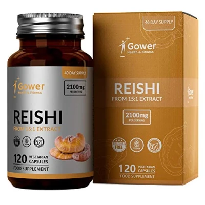 Abbildung von GH Reishi Kapseln aus 15:1 Extrakt 120 Vegane 2100mg pro Portion Pilz Ergänzungsmittel Hergestellt in ISO Zertifizierten Betrieben Gentechnik , Milch &amp; Glutenfrei