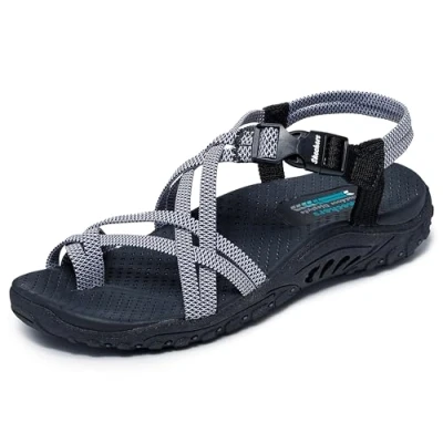 Abbildung von Skechers Damen Zehensandale Sportsandale, Schwarz/Weiß, 36 EU