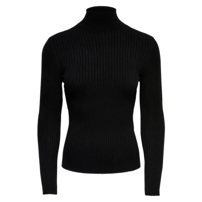 Abbildung von ONLY Damen Struktur Rollkragen Pullover Rundhals Feinstrick Sweater Stretch Oberteil ONLKAROL NOOS, Farben:Schwarz, Größe:XL