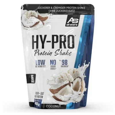 Abbildung von ALL STARS Hy Pro Proteinpulver Cremiger Protein Shake mit 4 hochwertigen Proteinkomponenten premium Pulver ca. 20 g Eiweiß/Portion 400g (Kokosnuss)