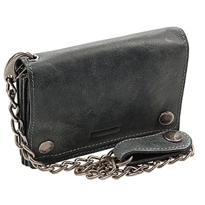Abbildung von GoBago Biker Geldbörse Leder mit Kette Herren Geldbeutel Kettenbörse Bikerbörse Trucker (Vintage Black)