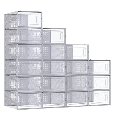 Abbildung von SONGMICS Schuhboxen, 18er Set, Schuh Organizer aus Kunststoff, faltbar und stapelbar, für Schuhe bis Größe 44, transparent grau LSP006G18
