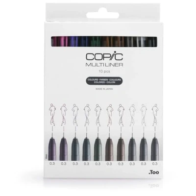 Abbildung von COPIC Multiliner Set &quot;Colors&quot;, 10 Fineliner in verschiedenen Farben, Strichstärke 0,3 mm, Zeichen Stifte mit einer feinen Spitze und wasserbeständiger Pigmenttinte