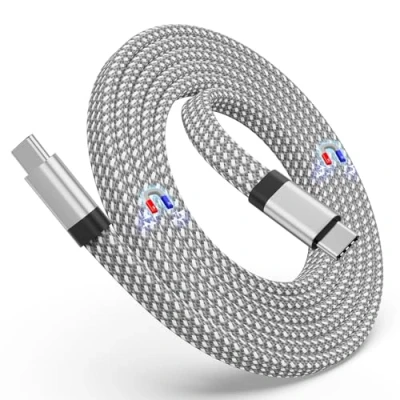 Abbildung von Magtame USB C Kabel, Magnetisches auf Kabel 60W(3A), 1.5M Spiralkabel flaches nylongeflochtenes Typ Schnellladekabel, kompatibel für Gerät Pad Samsung,Silber