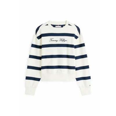 Abbildung von Tommy Hilfiger Script REG Sweatshirt, Damen, Größe: XXS, Ivory silk dark night navy stp