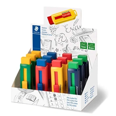 Abbildung von STAEDTLER 525 PS1 S Radierer mit Druckmechanismus 12 Stück farblich sortiert