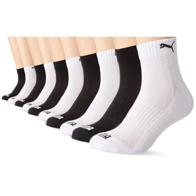 Abbildung von Puma Unisex Cushioned Quarter (5 Pack) Socks, Black/White, 39 42 EU