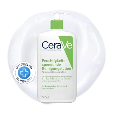 Abbildung von CeraVe Feuchtigkeitsspendende Reinigungslotion für Gesicht und Körper, Normale bis trockene Haut, Mit Hyaluron 3 essenziellen Ceramiden, 1 x 562 ml