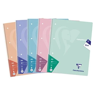 Abbildung von Clairefontaine 306253C Packung mit 5 Heften / Collegeblöcken, DIN A4, 80 Blatt 90g dot/punktkariert, Pastellfarben sortiert, 1 Pack