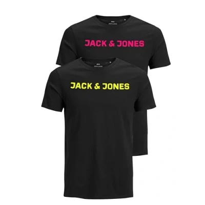 Abbildung von JACK &amp; JONES Herren JJECORP Logo Tee SS Crew Neck 2er Pack T Shirt, Black/A W. 2xBlack NEON Print, XXL