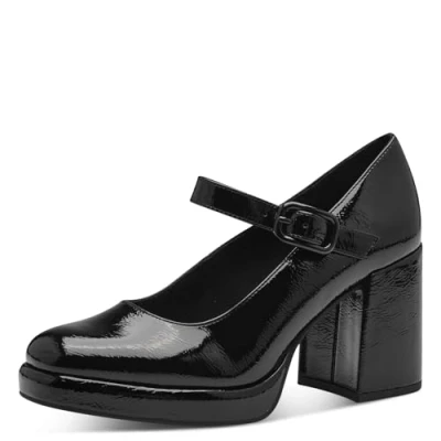 Abbildung von MARCO TOZZI Damen Pumps mit Riemen Elegant Blockabsatz, Schwarz (Black Patent), 40 EU