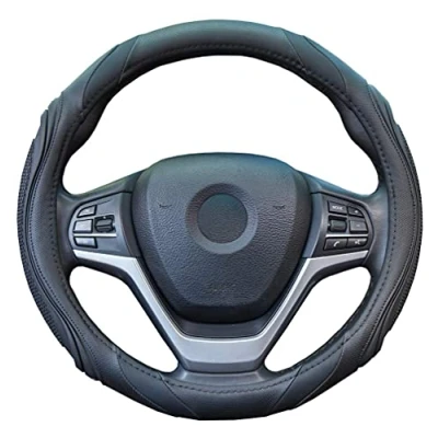 Abbildung von Auto Leder Lenkradbezug Sport Universal 37 38cm Lenkradbezug, Anti rutsch Atmungsaktives Schwarz