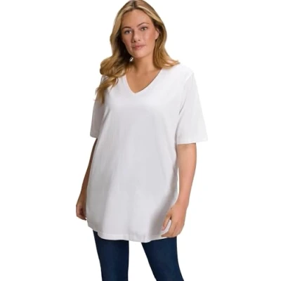 Abbildung von Ulla Popken Damen Basic v shirt T Shirts, Schneeweiß, 46 48 EU
