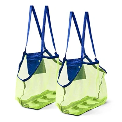 Abbildung von Bramble 2 Große Netztaschen für Sand &amp; Strandspielzeug, Badespielzeug, Handtücher, usw (XL 45cm) Leicht, Kompakt, Robust Praktisch