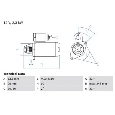 Abbildung von BOSCH 0 986 018 270 Anlasser 12 2,2 10 MERCEDES BENZ: E Class Saloon, T modell, ML