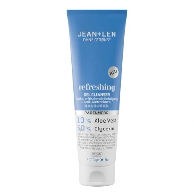 Abbildung von Jean &amp; Len Refreshing Gel Cleanser, ideal für jeden Hauttyp, ölfreie Textur, schonende Reinigung, bewahrt die Haut vor dem Austrocknen, parfümfreies Reinigungsgel, vegan, 125 ml