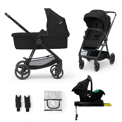 Abbildung von Kinderkraft NEWLY Kinderwagen 4 in 1, Komplettset bis 22 kg, Leicht Kombikinderwagen mit Babyschale Regenschutz Fußsack, wasserfestes Verdeck UPF50+, Zusammenklappen, Liegeposition, Schwarz