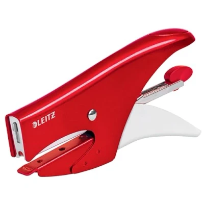 Abbildung von Leitz WOW Heftzange, rote 15 Blatt Kapazität, ergonomisches Metallgehäuse, inkl. 1000 x Nr. 8 Heftklammern, 55472026