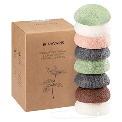 Abbildung von Navaris 8x Konjac Schwamm Set Gesichtsschwamm Reinigungsschwamm Schwämme für unreine normale sensible Haut vegan pH neutral natürlich 8 Stück