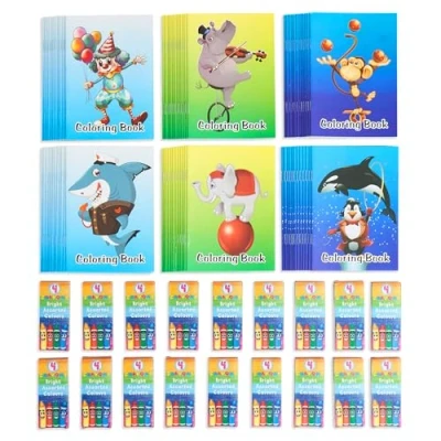 Abbildung von THE TWIDDLERS 72 Mini Malbücher &amp; 18 Schachteln mit Wachsmalstiften (4 Farben) Mitbringsel, Gastgeschenke, Mitgebsel für Kindergeburtstag Hochzeiten