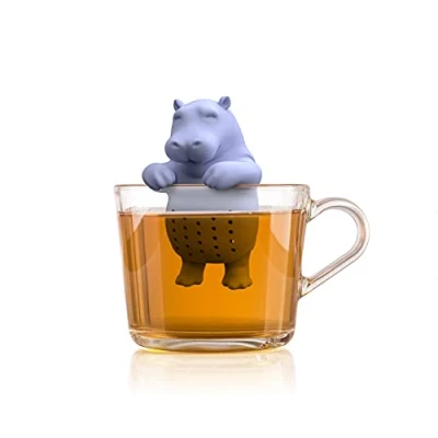Abbildung von Winkee Cute Animal Teesieb I Tee Ei für losen Tea Infuser lustig Tasse Gewürzsieb Silikon Teekugel Tier Figur (Hippo)