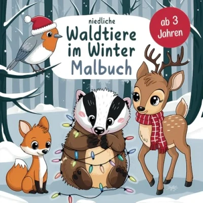 Abbildung von Niedliche Waldtiere im Winter Malbuch mit 30 Motiven für kleine Künstler ab 3 Jahren