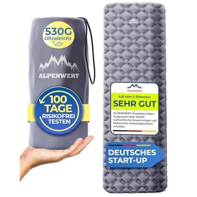 Abbildung von Alpenwert® Isomatte Outdoor [Kleines Packmaß &amp; Ultraleicht] Luftmatratze perfekt für Camping, Wandern, Backpacking UVM. Schlafmatte aufblasbar