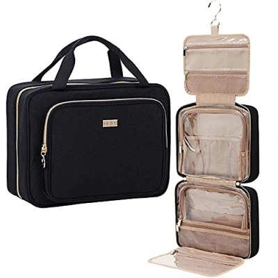 Abbildung von NISHEL Reise Kulturtasche für Damen, großes Fassungsvermögen, Essentials Organizer, hängende Make up Tasche Accessoires, Kosmetik, Toilettenartikel, schwarz
