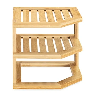 Abbildung von Navaris Eckregal aus Bambus mit 3 Ebenen Regal Holz für Küche Bad Kücheneckregal stehend Arbeitsplatte Schrank Organizer Natur