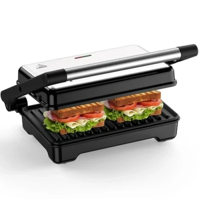 Abbildung von YASHE Sandwichmaker, 1500W Panini Grill, XXL Antihaftplatten, Automatische Temperaturregelung, Kontrollleuchten, Für 2 Scheiben
