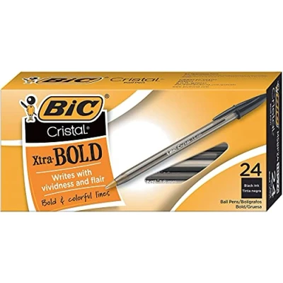 Abbildung von Bic Cristal Xtra Bold Kugelschreiber, dicke Spitze (1,6 mm) für lebendige und dramatische Linien, Schwarz, 24 Stück