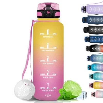 Abbildung von Grsta Trinkflasche 1,5 Liter Sport, BPA Frei, Kohlensäure Geeignet, Auslaufsicher, Wasserflasche mit Filter und Zeitmarkierung für Gym, Fahrrad, Camping Schule