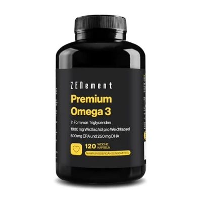 Abbildung von Omega 3 Premium Triglyceride für optimale Absorption 1000 mg EPA + 500 DHA pro Dosis Wildes Fischöl zertifiziert von FOS 120 Kapseln