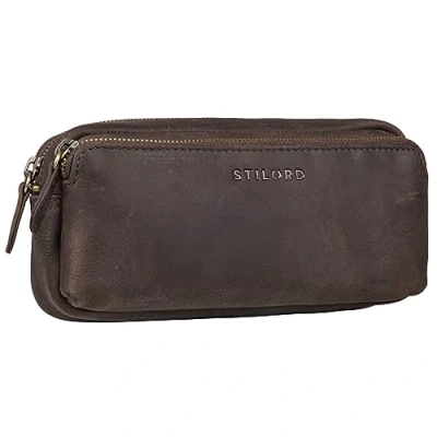 Abbildung von STILORD &#039;Melissa&#039; Federmäppchen Leder Groß Vintage mit Reißverschluss Stiftemappe Großes Etui Schule Uni Echtleder Kosmetiktasche für Damen und Herren