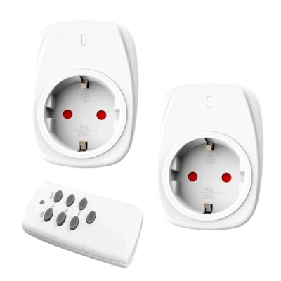 Abbildung von HBN 2X Funksteckdosen mit 1 Fernbedienung, 16A/3.680W Ferngesteuerte Stecker Set für Innen Weihnachtsdeko, Haushaltsgeräte, Reichweite 30m, Weiß