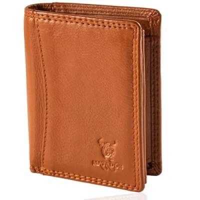 Abbildung von MATADOR Kleines RFID Blocker Portemonnaie Herren Klein Leder Kleine Geldbörse Slim Wallet mit Münzfach Portmonee Brieftasche Geschenk Box Frauen &amp; Männer Hell Braun