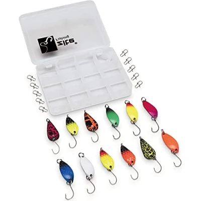 Abbildung von Zite Fishing Forellen Blinker Set 23 TLG Trout Spoons Forelle Barsch Ultra Light Köder 3g Einzelhaken + Box