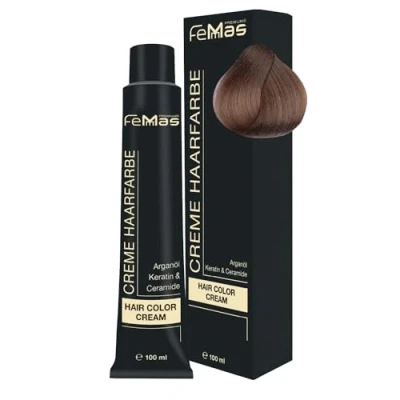 Abbildung von FemMas Haarfarbe Mittelblond 7 I Professionelle Creme mit Arganöl, Keratin &amp; Ceramiden Als dauerhafte Haarfärbung oder Tönung für strahlende, haltbare Farbergebnisse 100 ml
